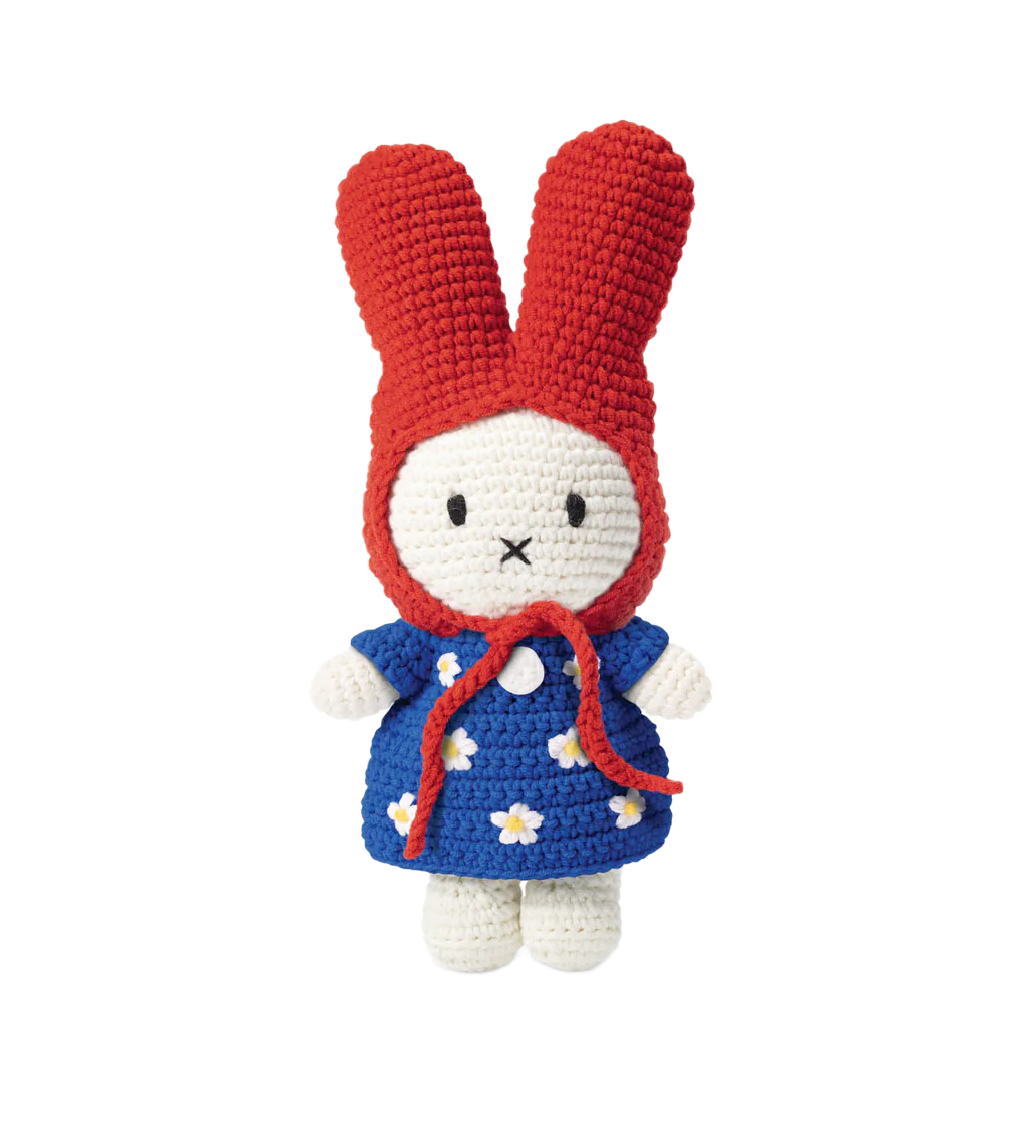 Crochet Miffy with Blue Floral Dress + Red Hat